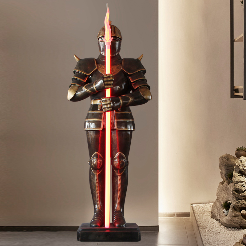 Medieval Warrior Figurine Armor Bar Role-Playing Club Creative Art Sculpture Spartan Roman Plaster Statue