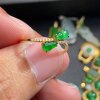 18K gold natural jadeite A-1780 gourd cross ring K yellow full green inlaid diamond jewelry jade