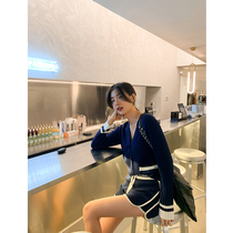 ADA MISS Autumn New American sports TB striped soft waxy 100% wool cardigan womens short casual sweater