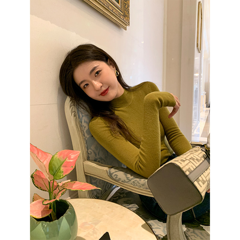 ADA MISS autumn and winter new half-high collar slim-fitting bottoming inner signature all-wool sweater sweater women