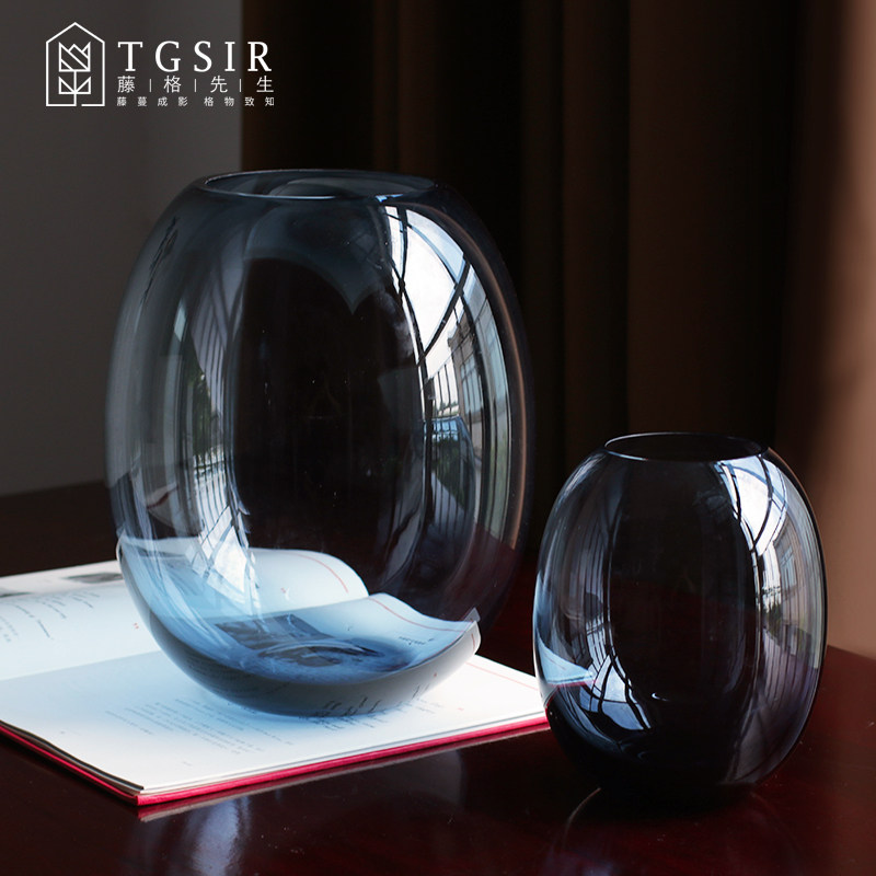 Nordic Blue Glass Vases Modern Minimalist Creativity Transparency Big Belly Water Bacon Plant Flower Arrangement Decorative Hem