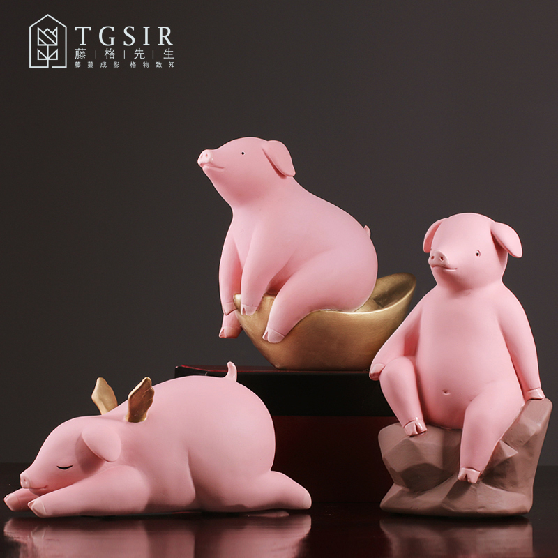 Nordic New Year Piglet Ornament Creative Cute Lucky Living Room TV Cabinet Home Decoration Craft Gift Ornament Wedding Gift