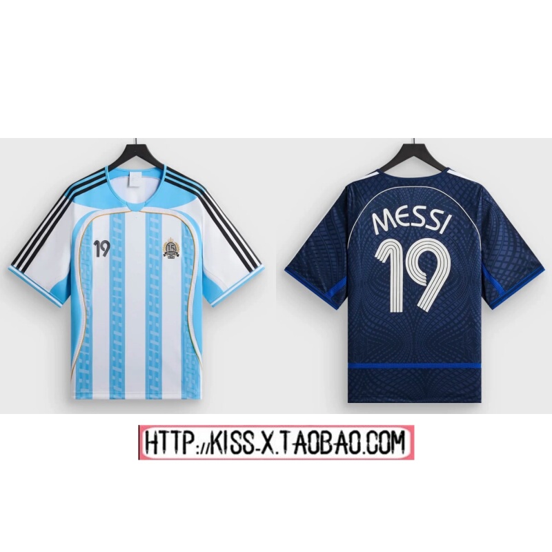 2026 American Trendy New Kith Three-Party Collaboration Messi Patchwork Breathable Couple Retro Jersey Short-Sleeve T-Shirt