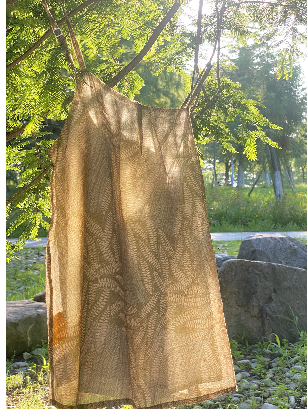 汉服上装 泊月夏季汉服吊带背心天丝棉古风印花透气上衣 觉夏花园青绿色选