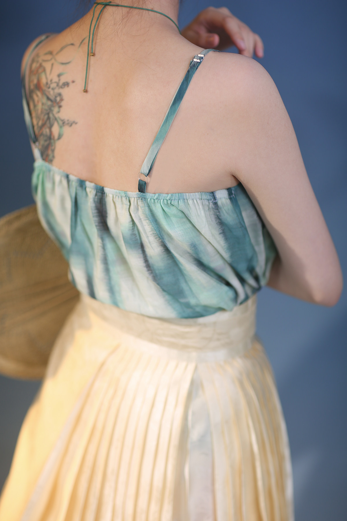 汉服上装 泊月夏季汉服吊带背心天丝棉古风印花透气上衣 觉夏花园青绿色选