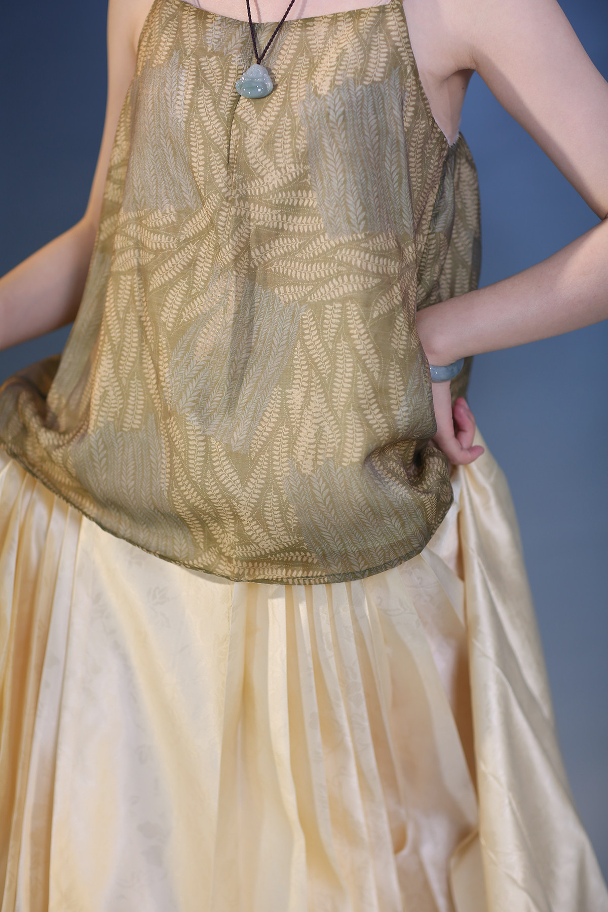 汉服上装 泊月夏季汉服吊带背心天丝棉古风印花透气上衣 觉夏花园青绿色选