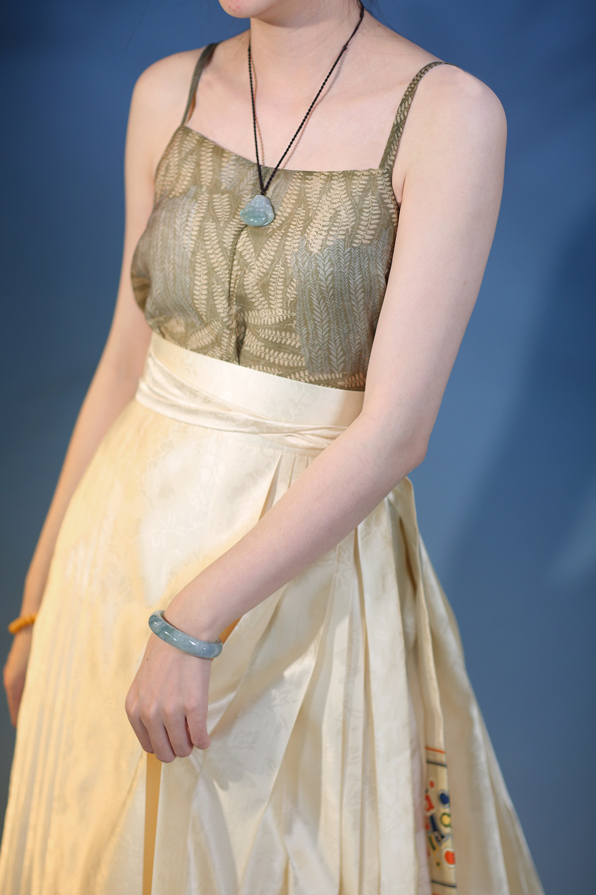 汉服上装 泊月夏季汉服吊带背心天丝棉古风印花透气上衣 觉夏花园青绿色选