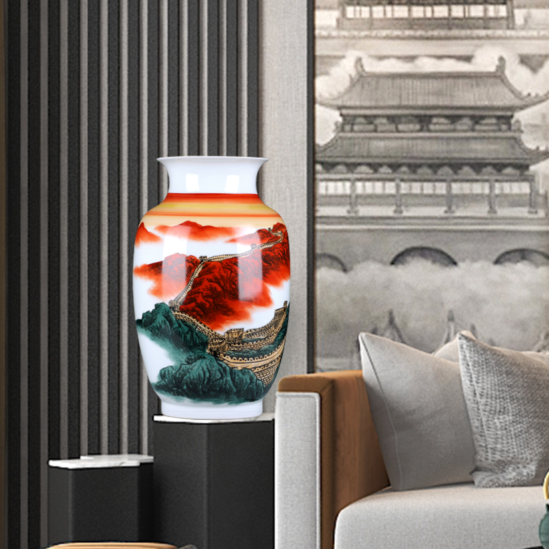 New Chinese style household hand - made jingdezhen ceramics powder enamel vase wall sitting room decoration crafts are arranging flowers