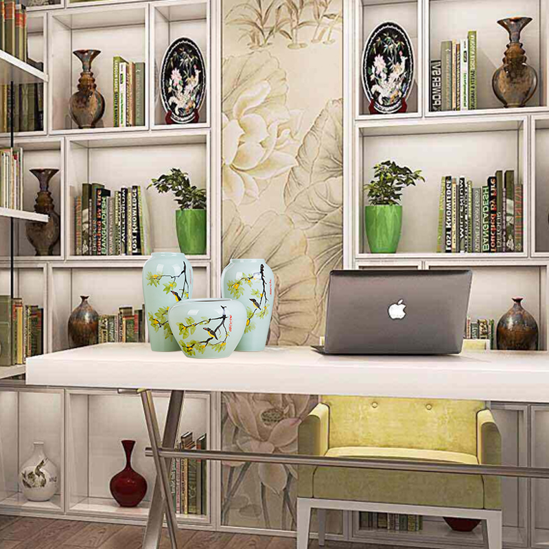 Jingdezhen ceramic hand - made vases, three - piece suit of new Chinese style living room furnishing articles wine handicraft decorative household items