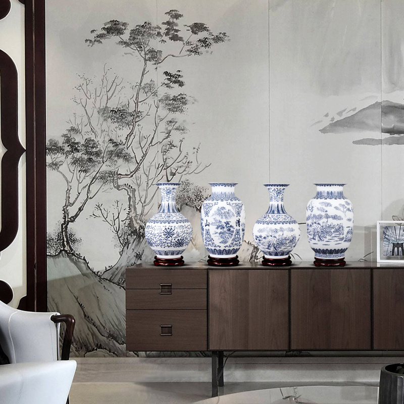 Jingdezhen ceramics vase restoring ancient ways is dumb light blue and white porcelain flower arrangement, large dry flower vase vases feng shui furnishing articles