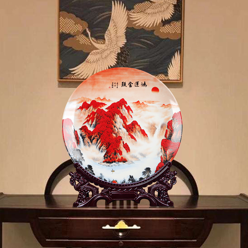 Jingdezhen ceramics luck, hang dish decorative plates of the sitting room of Chinese style household wine porch sat dish furnishing articles
