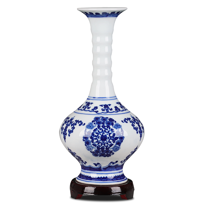 Blue and white porcelain of jingdezhen ceramics vase flower arranging place new Chinese handicrafts rich ancient frame trinket sitting room
