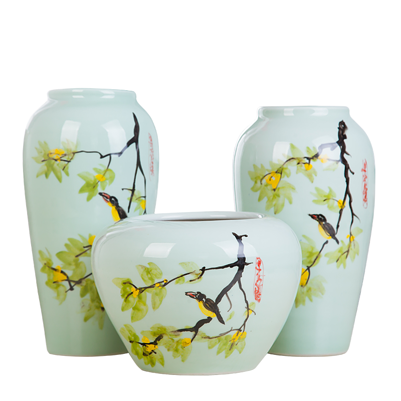 Jingdezhen ceramic hand - made vases, three - piece suit of new Chinese style living room furnishing articles wine handicraft decorative household items