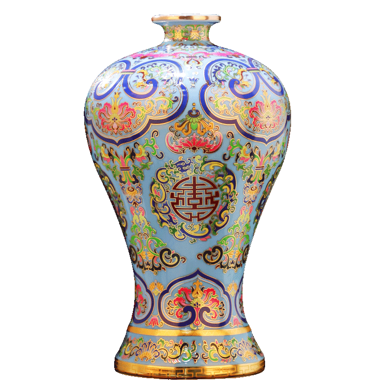 中国 景德鎮 琺瑯彩纏枝蓮玉壺春瓶 賞物観賞瓶 現代