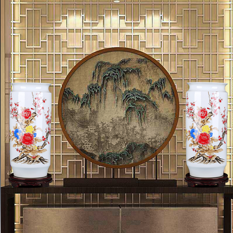 Jingdezhen ceramics powder enamel vase furnishing articles sitting room flower arrangement in modern Chinese style household decorative arts and crafts
