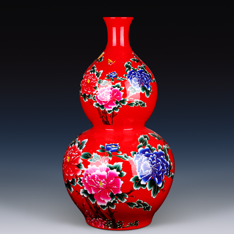 Jingdezhen ceramic large sitting room of large vase vase China red red of Chinese style porch TV ark, furnishing articles