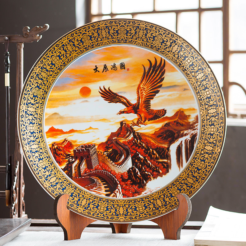 Jingdezhen ceramics furnishing articles household decorations hanging dish sitting room ark, large Chinese arts and crafts decorative plate