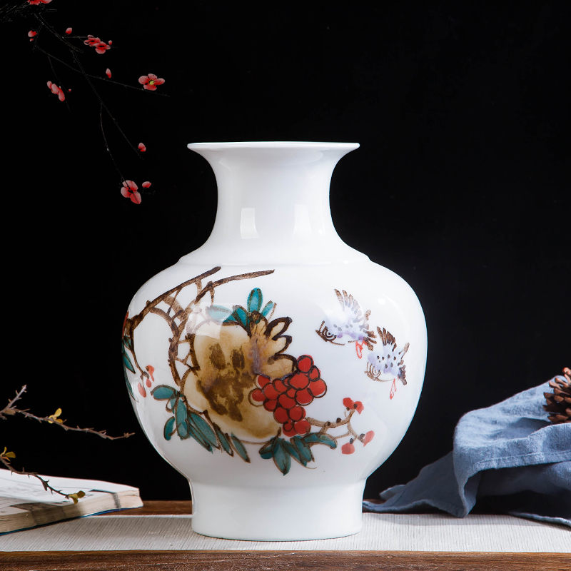 Jingdezhen ceramics hand - made prosperous double finches vase wine porch home decoration sitting room TV ark, furnishing articles