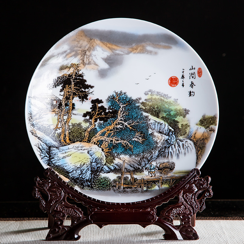 Jingdezhen ceramics furnishing articles household decorations hanging dish sitting room ark, landscape decoration plate of Chinese arts and crafts