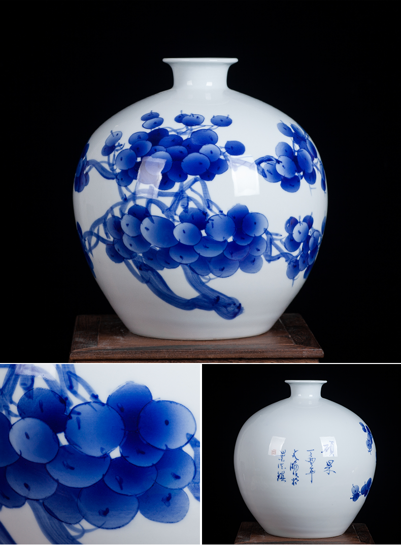 Jingdezhen blue and white ceramics hand - made vases, flower arrangement sitting room of Chinese style household wine cabinet office furnishing articles ornament