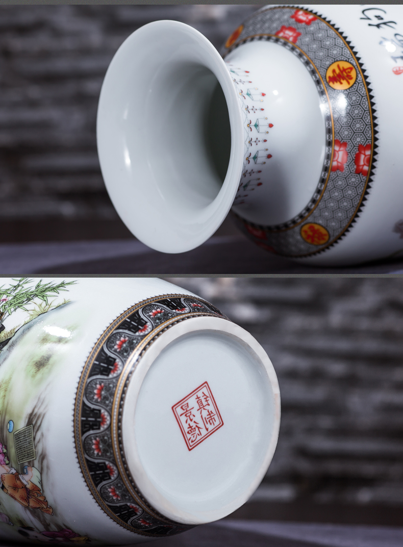 Jingdezhen chinaware big vase three - piece suit Chinese style living room TV ark place flower arranging household craft ornaments