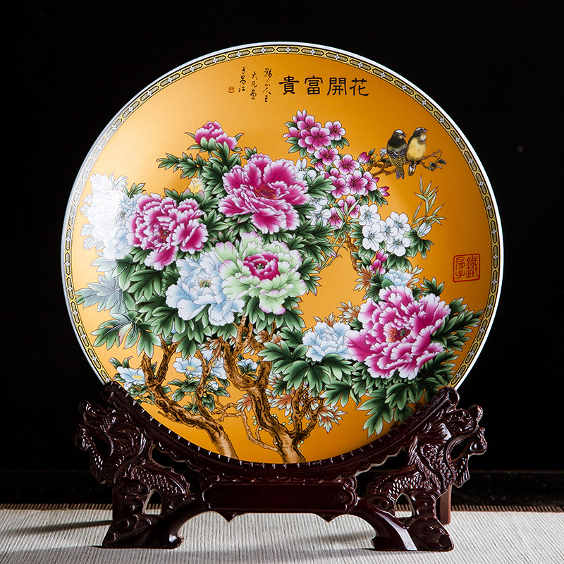 Jingdezhen ceramics furnishing articles household decorations hanging dish sitting room wine rich decorative plate Chinese arts and crafts