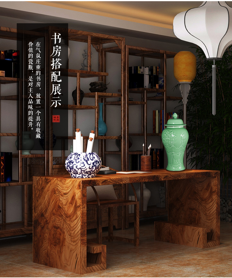 Jingdezhen ceramics antique vase manual carve shadow green rich ancient frame wine sitting room adornment home furnishing articles