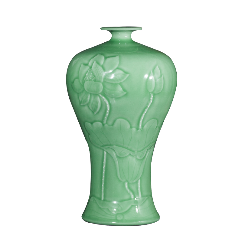 Jingdezhen ceramics antique vase manual carve shadow green rich ancient frame wine sitting room adornment home furnishing articles