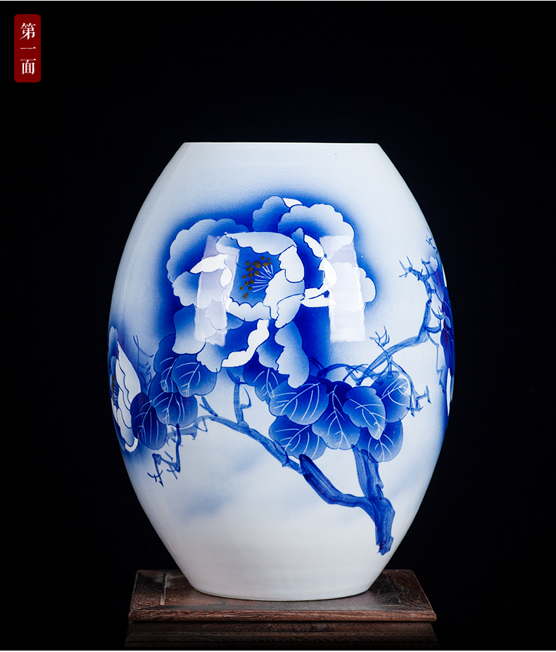 Blue and white ceramics jingdezhen large hand - made vases, flower arrangement sitting room porch decoration of Chinese style household furnishing articles