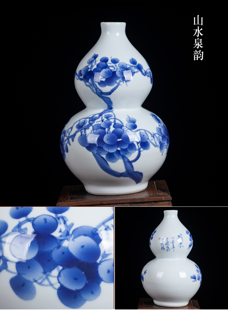 Jingdezhen blue and white ceramics hand - made vases, flower arrangement sitting room of Chinese style household wine cabinet office furnishing articles ornament