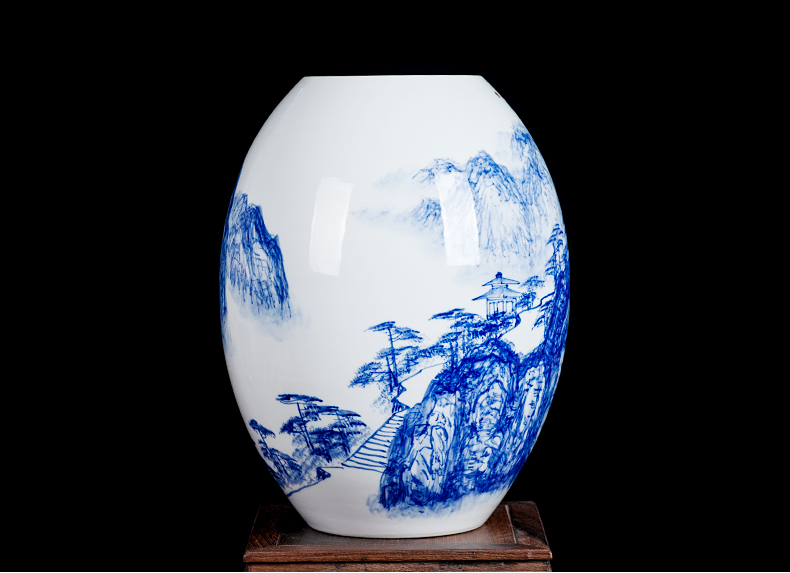 Blue and white ceramics jingdezhen large hand - made vases, flower arrangement sitting room porch decoration of Chinese style household furnishing articles