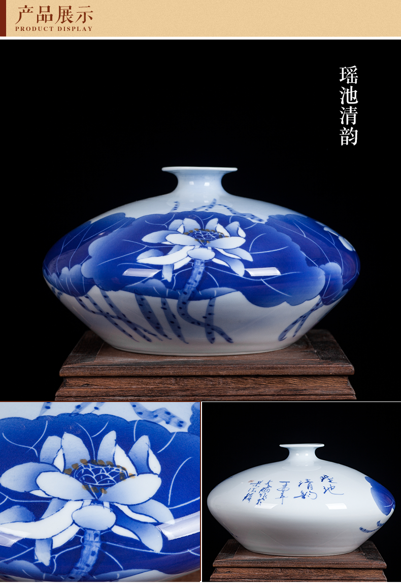 Jingdezhen blue and white ceramics hand - made vases, flower arrangement sitting room of Chinese style household wine cabinet office furnishing articles ornament