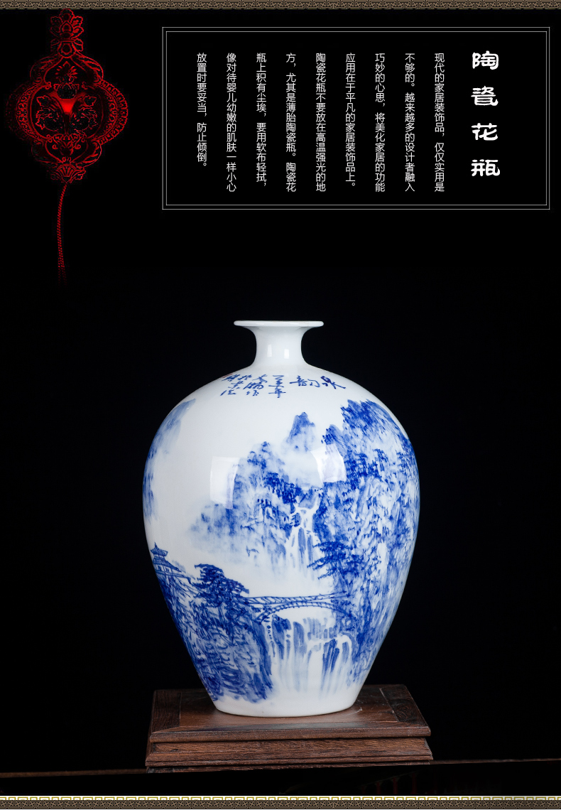 Jingdezhen blue and white ceramics hand - made vases, flower arrangement sitting room of Chinese style household wine cabinet office furnishing articles ornament