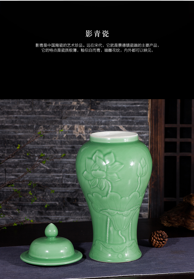 Jingdezhen ceramics antique vase manual carve shadow green rich ancient frame wine sitting room adornment home furnishing articles