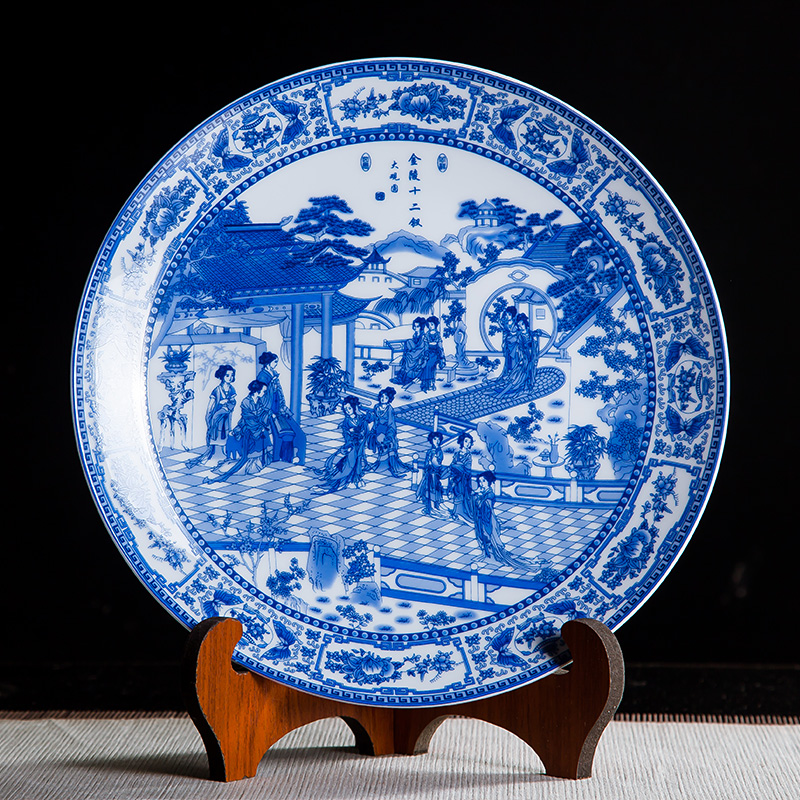Jingdezhen ceramics furnishing articles home decorations hanging dish handicraft wine blue - and - white twelve gold hair pin decorative plate