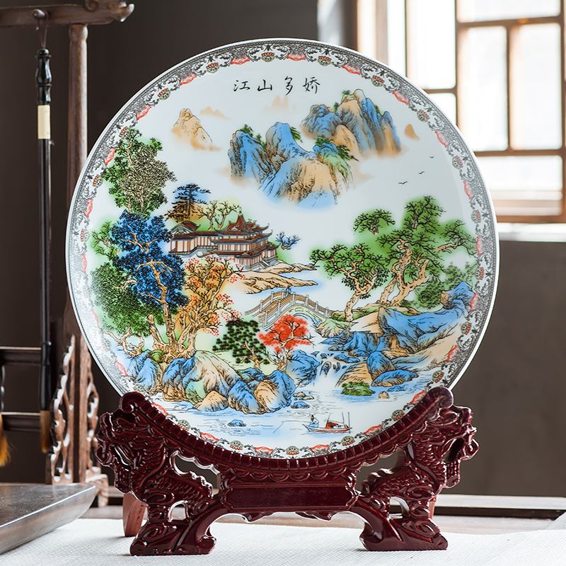 Jingdezhen ceramics furnishing articles household decorations hanging dish wine sitting room porch decoration plate Chinese arts and crafts