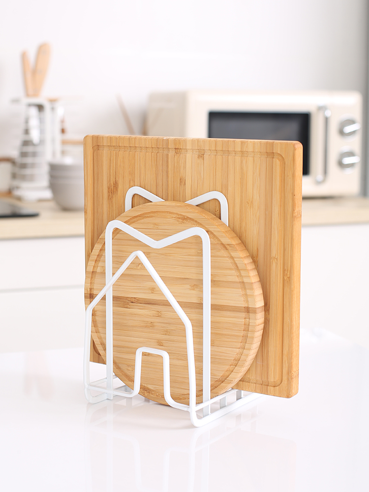 Kitchen pot cover rack Cutting board rack Countertop multi-functional multi-layer vertical cutting board storage shelf Wrought iron household Japanese-style bracket