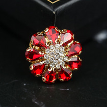 High-grade red rhinestone buttons Wool cashmere coat round buttons Mink fur decorative buckle cufflinks