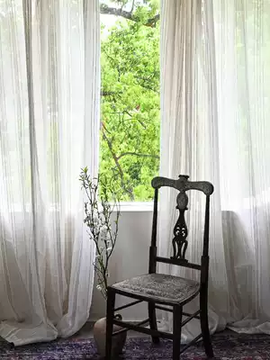 Original stripes with linen curtain modern simple new Chinese style balcony floor-to-ceiling curtains French curtain