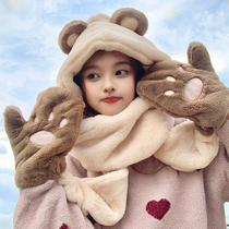 Day Department Rosex autumn winter style cute little bear hat scarf gloves integrated hat suit warm 100 lap Lei Feng cap