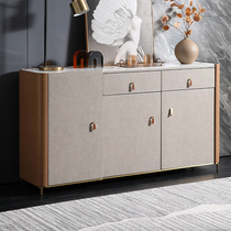 Italian Minimalist Rock Plate Dining Side Cabinet Small Family Type Cabinet Saddle Leather Saddle Leather Grey High Foot Modern Light Lavish Living Room Decoration Cabinet