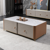 2021 new tea table light and luxurious modern design senses minimalist outdoor livingroom rock board saddle leather rectangular tea table