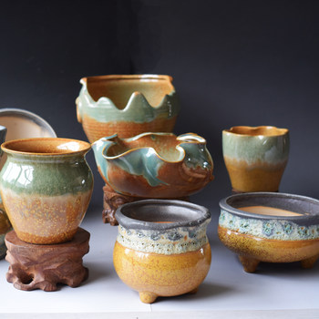 Vintage Succulent Plant Pots, Ceramic Creative Flower Pots, Green Plant Pots, Flower Containers, Old-Style Flower Pots