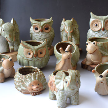 Ceramic Succulent Flower Pots, Green Plant Containers, Personalized Simple Creative Rustic Pottery Pots, Large Flower Pots, Animal-Shaped Flower Pots