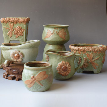 Creative Retro Ceramic Flower Pots for Succulents, Unique Old-Style Pots for Potted Plants, Simple Flower Pots with