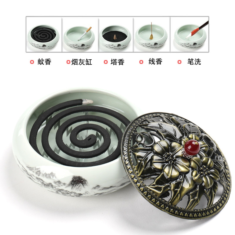 Mosquito Incense Pan Creative Home Incense Stove Sink Incense Smoked Indoor Ceramic box Honolulu sandalwood Incense Stove Tray Fragrant Pure Brass Pendulum-Taobao