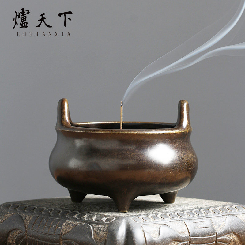 中国 古銅宣徳銅 山水文刻 三足香炉 M R3209 【公式通販】