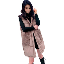 Lamb wool cotton waistcoat womens long autumn and winter new lamb wool fur one-piece horse clip vest waistcoat outside the tide