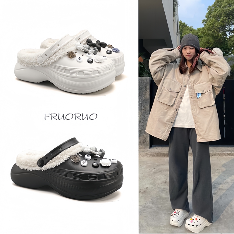 Japanese Fruoruo Yang Mi Style Cloud-Shaped Clogs for Women, Autumn and Winter, Height-Increasing, Non-Slip, Fleece-Lined, Puff-Style Closed-Toe Slippers Japanese Fruoruo Yang Mi Style Cloud-Shaped Clogs for Women, Autumn and Winter, Height-Increasing, Non-Slip, Fleece-Lined, Puff-Style Closed-Toe Slippers