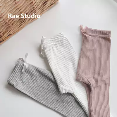 Rae Studio spring baby pants Infant cotton pit strip solid color bow inner pants